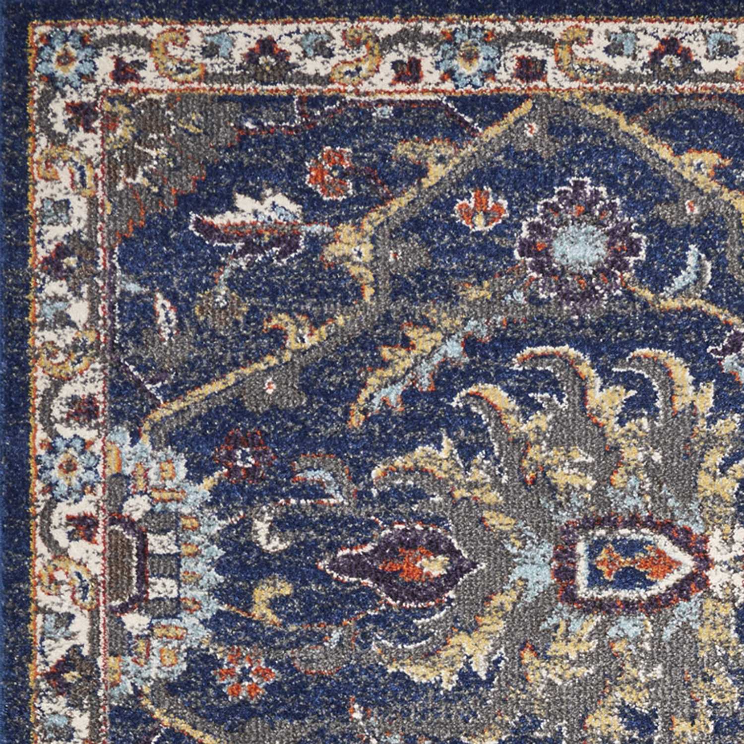 3' X 5' Royal Blue Gold And Gray Medallion Area Rug-Area Rugs-DECOROLALA