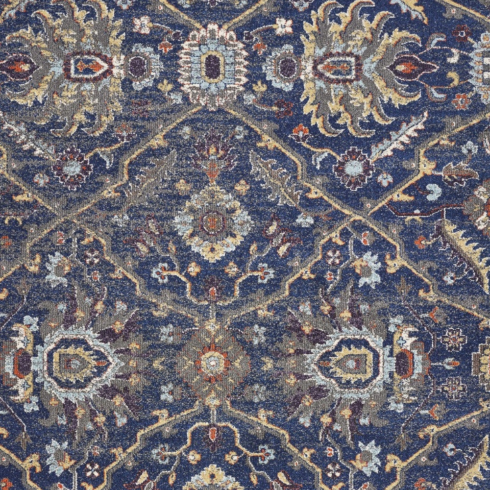 3' X 5' Royal Blue Gold And Gray Medallion Area Rug-Area Rugs-DECOROLALA