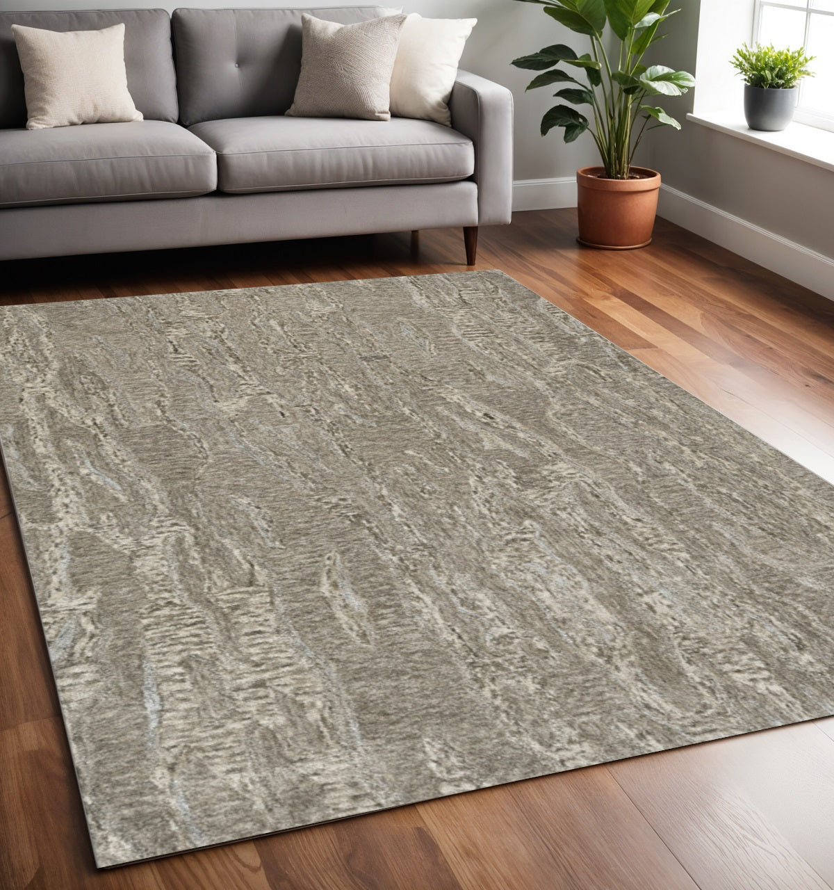 3' X 5' Sand And Gray Abstract Hand Tufted Area Rug-Area Rugs-DECOROLALA