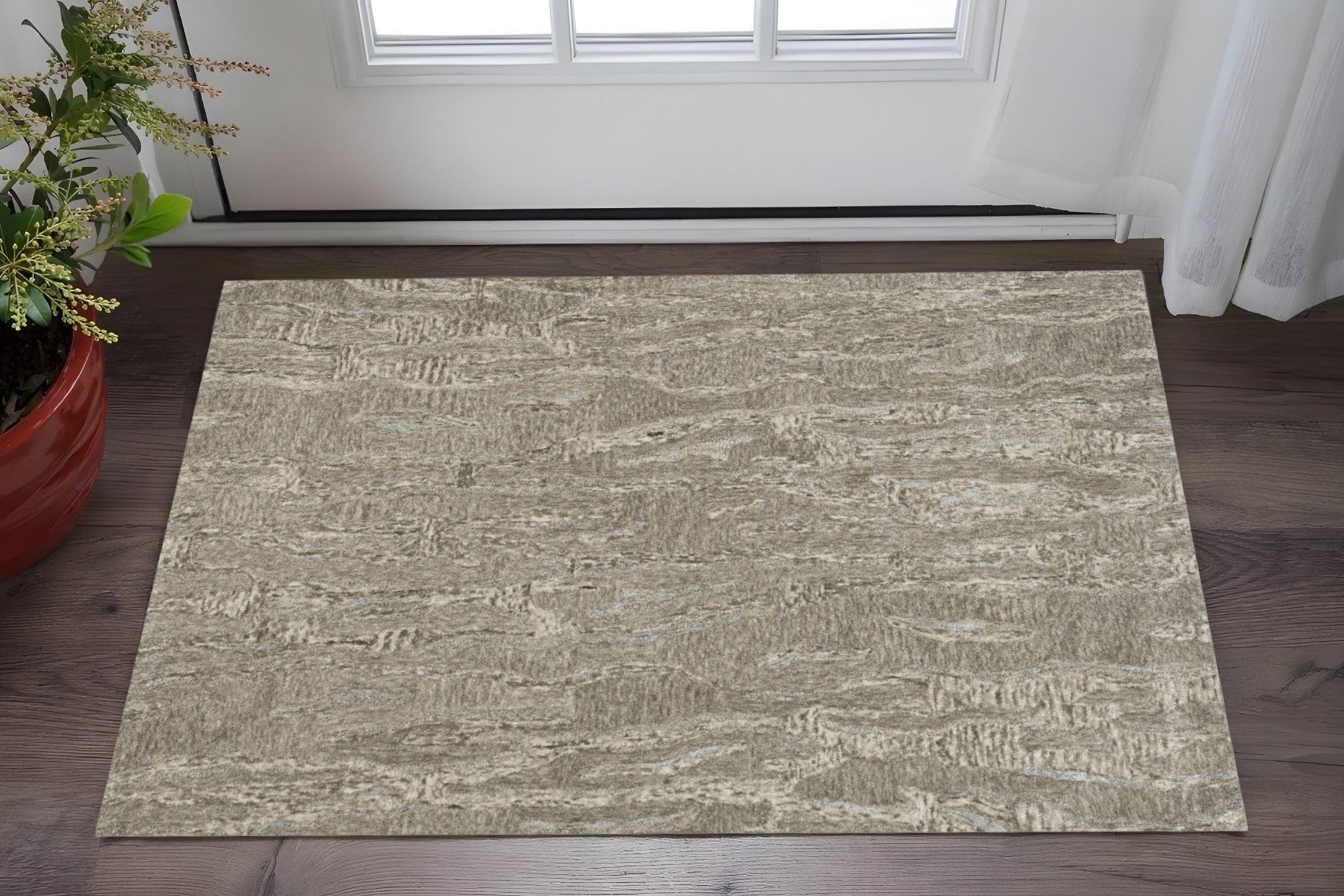 3' X 5' Sand And Gray Abstract Hand Tufted Area Rug-Area Rugs-DECOROLALA