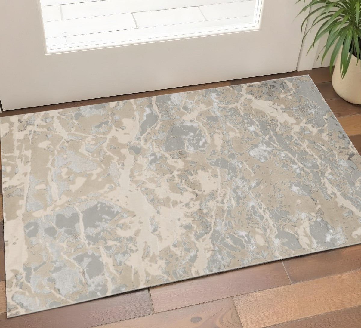 3' X 5' Sand Gray And Beige Abstract Area Rug-Area Rugs-DECOROLALA