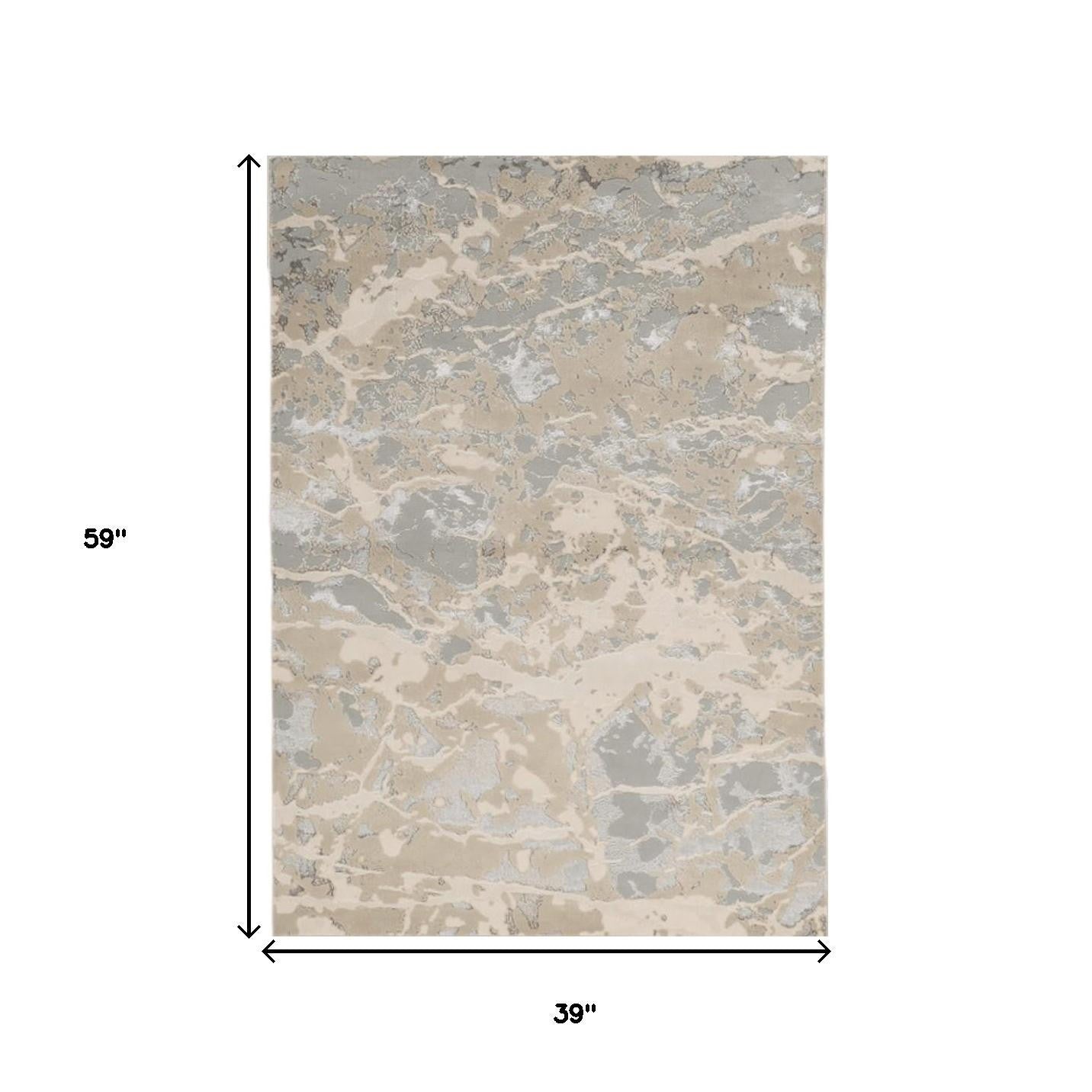 3' X 5' Sand Gray And Beige Abstract Area Rug-Area Rugs-DECOROLALA