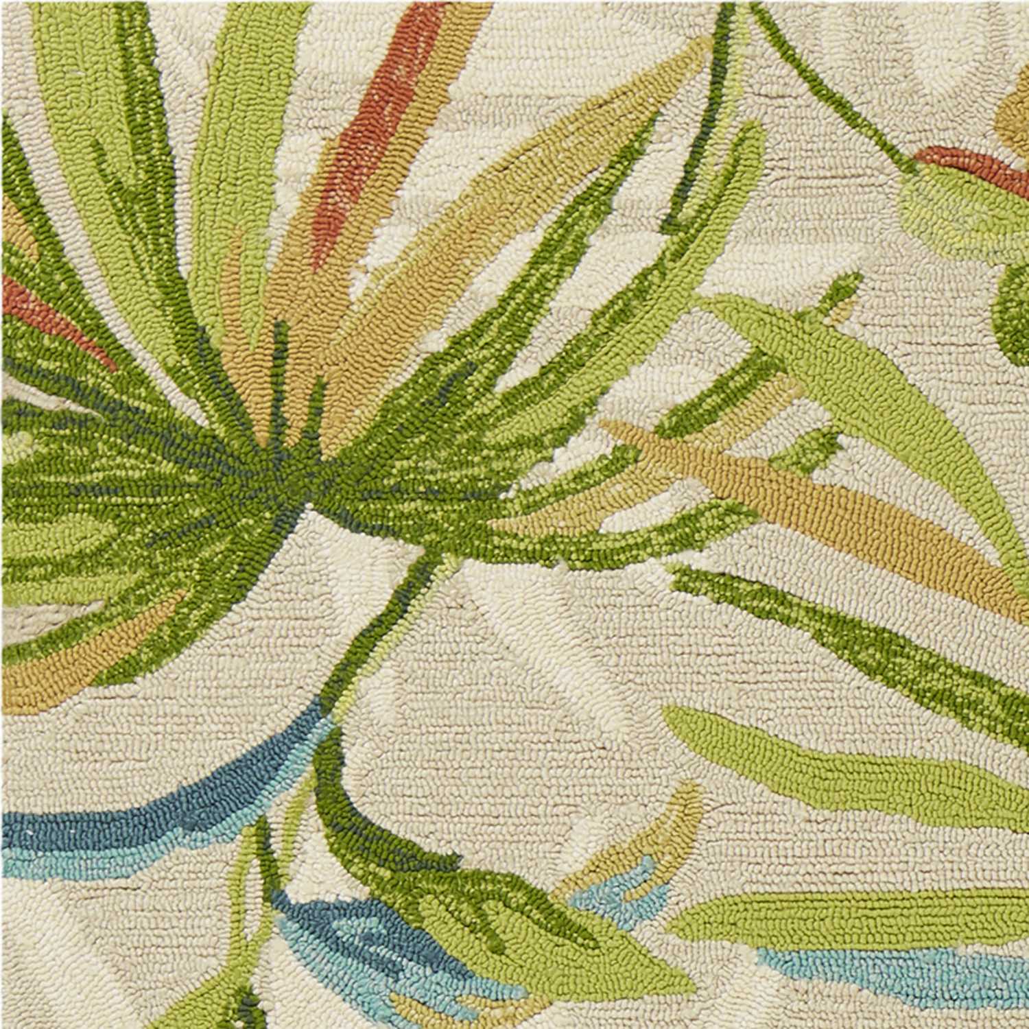 3' X 5' Sand Green And Blue Botanical Leaves Hand Tufted Area Rug-Area Rugs-DECOROLALA