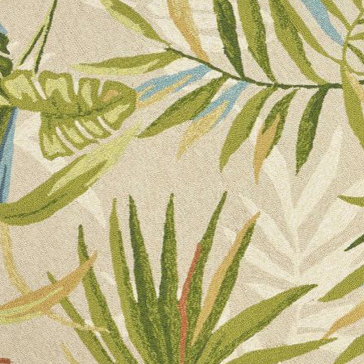 3' X 5' Sand Green And Blue Botanical Leaves Hand Tufted Area Rug-Area Rugs-DECOROLALA