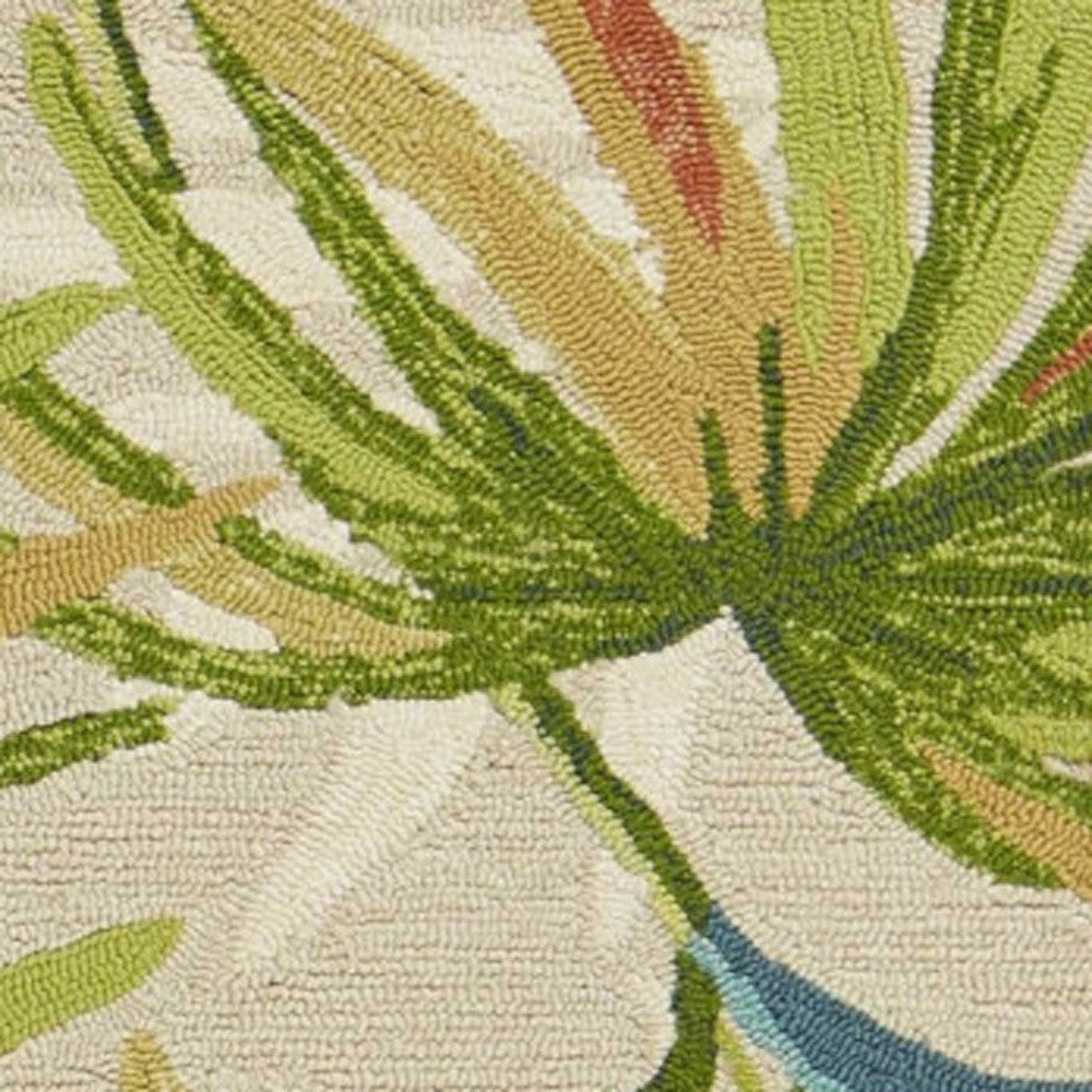 3' X 5' Sand Green And Blue Botanical Leaves Hand Tufted Area Rug-Area Rugs-DECOROLALA