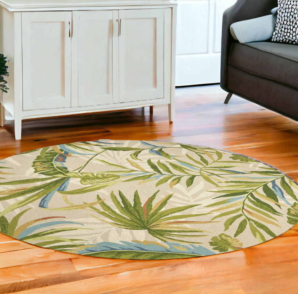 3' X 5' Sand Green And Blue Botanical Leaves Hand Tufted Area Rug-Area Rugs-DECOROLALA