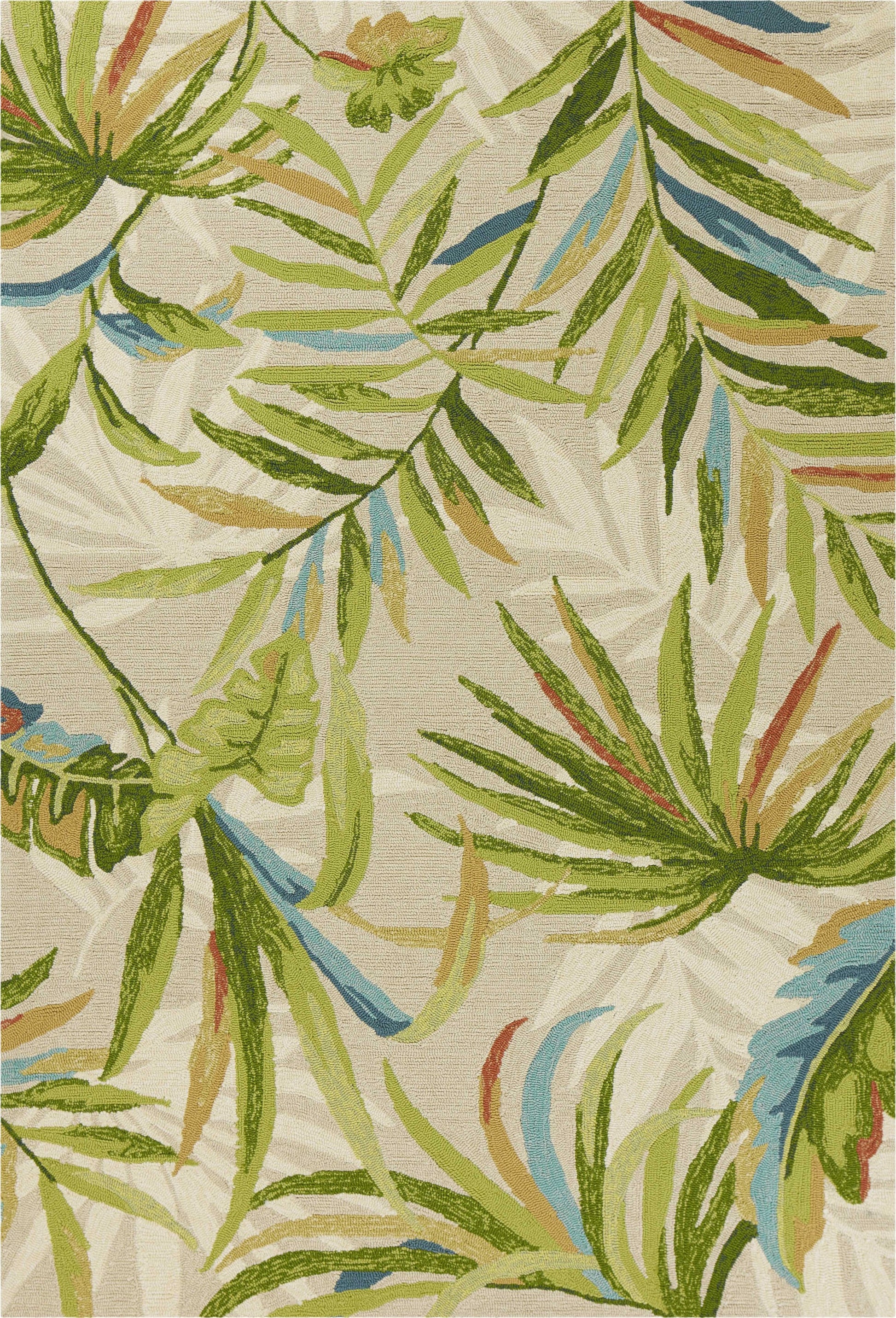 3' X 5' Sand Green And Blue Botanical Leaves Hand Tufted Area Rug-Area Rugs-DECOROLALA