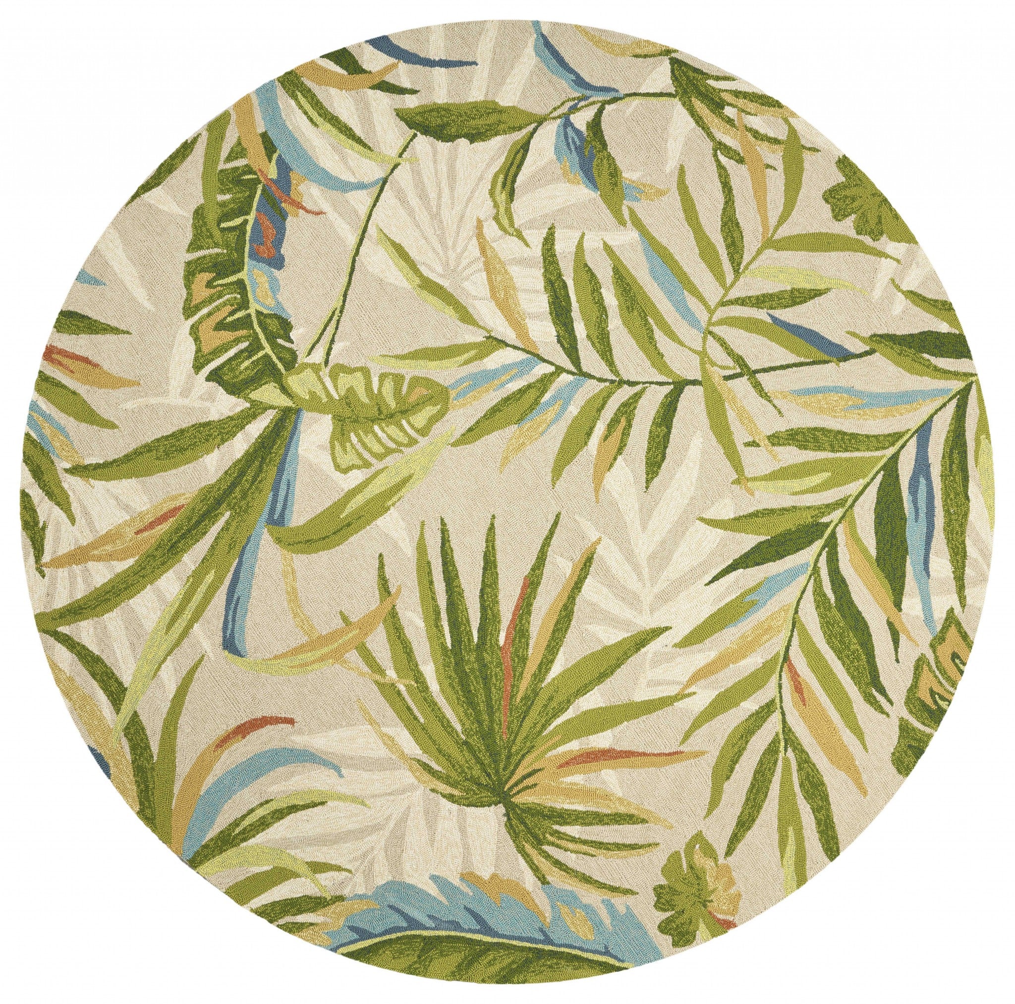3' X 5' Sand Green And Blue Botanical Leaves Hand Tufted Area Rug-Area Rugs-DECOROLALA