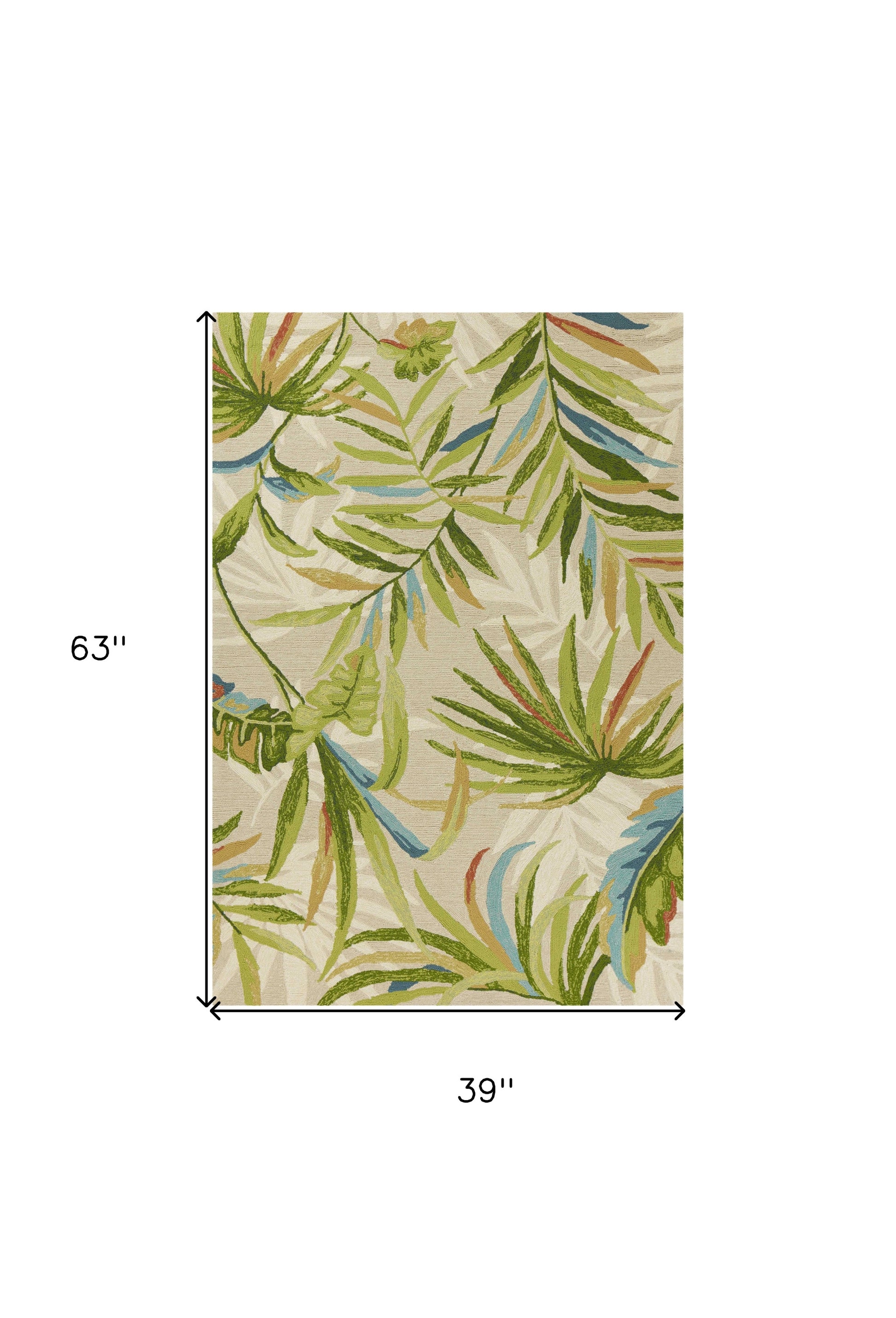 3' X 5' Sand Green And Blue Botanical Leaves Hand Tufted Area Rug-Area Rugs-DECOROLALA