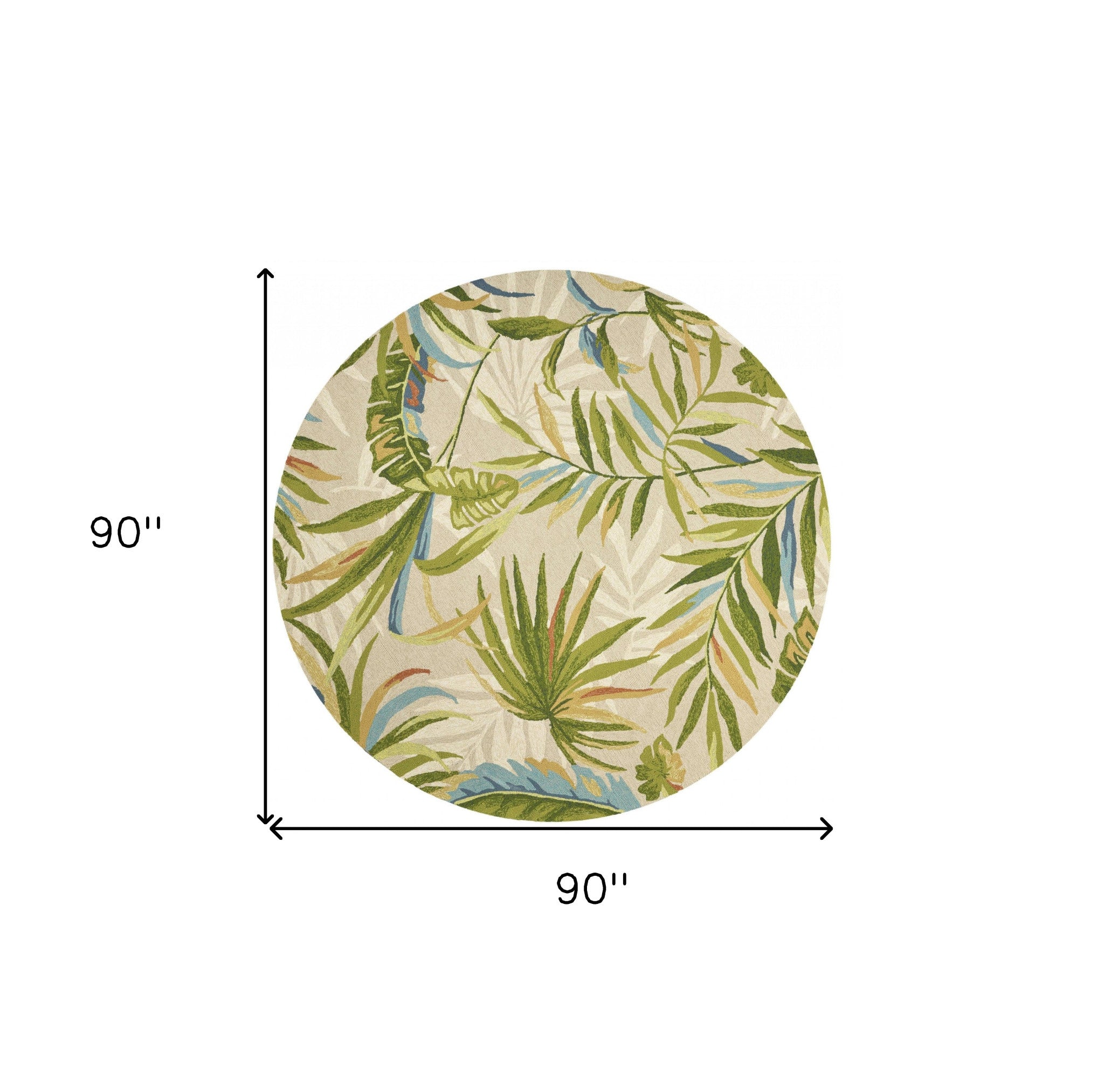 3' X 5' Sand Green And Blue Botanical Leaves Hand Tufted Area Rug-Area Rugs-DECOROLALA