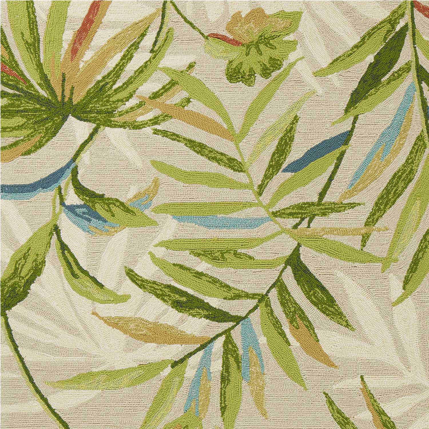 3' X 5' Sand Green And Blue Botanical Leaves Hand Tufted Area Rug-Area Rugs-DECOROLALA