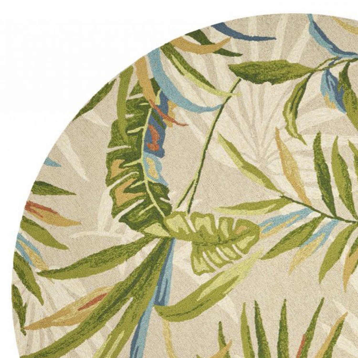 3' X 5' Sand Green And Blue Botanical Leaves Hand Tufted Area Rug-Area Rugs-DECOROLALA