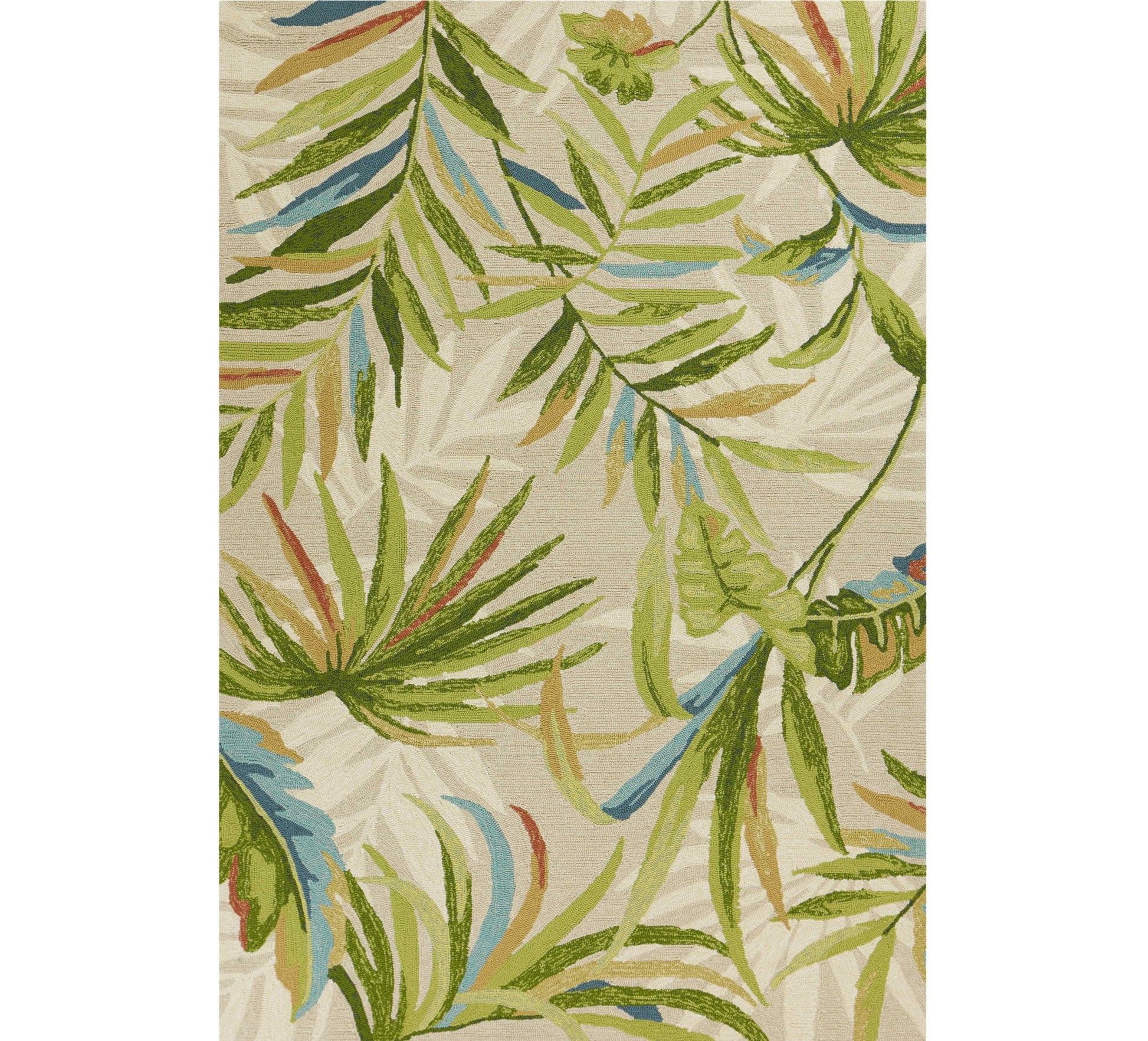 3' X 5' Sand Green And Blue Botanical Leaves Hand Tufted Area Rug-Area Rugs-DECOROLALA