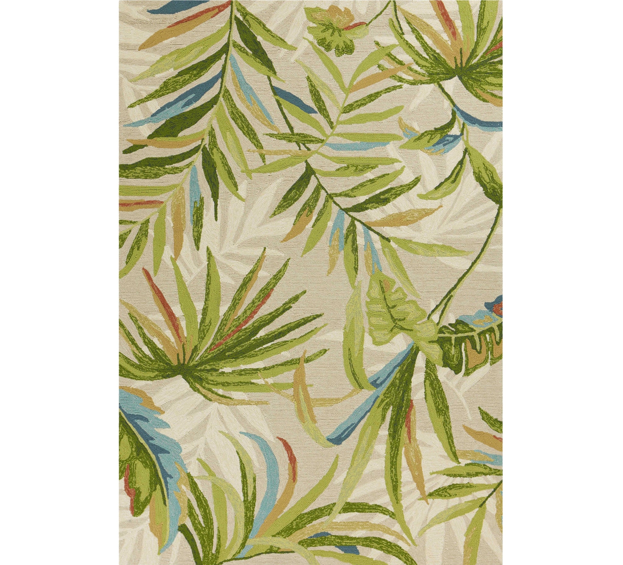 3' X 5' Sand Green And Blue Botanical Leaves Hand Tufted Area Rug-Area Rugs-DECOROLALA