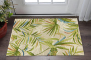 3' X 5' Sand Green And Blue Botanical Leaves Hand Tufted Area Rug-Area Rugs-DECOROLALA