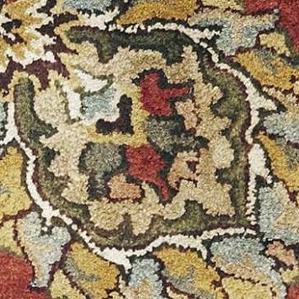 3' X 5' Sienna Gold And Green New Zealand Lambs Wool Floral Vines Hand Tufted Area Rug-Area Rugs-DECOROLALA