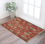 3' X 5' Sienna Gold And Green New Zealand Lambs Wool Floral Vines Hand Tufted Area Rug-Area Rugs-DECOROLALA