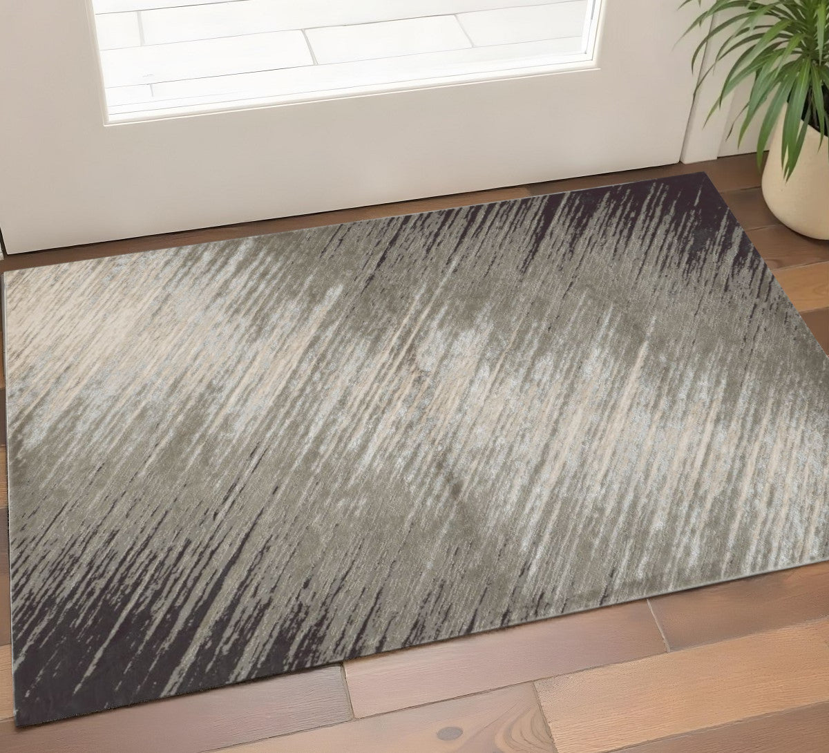 3' X 5' Silver And Gray Abstract Area Rug-Area Rugs-DECOROLALA