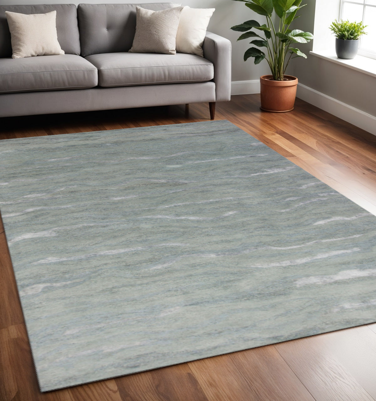 3' X 5' Slate Gray And Ivory Abstract Hand Tufted Area Rug-Area Rugs-DECOROLALA