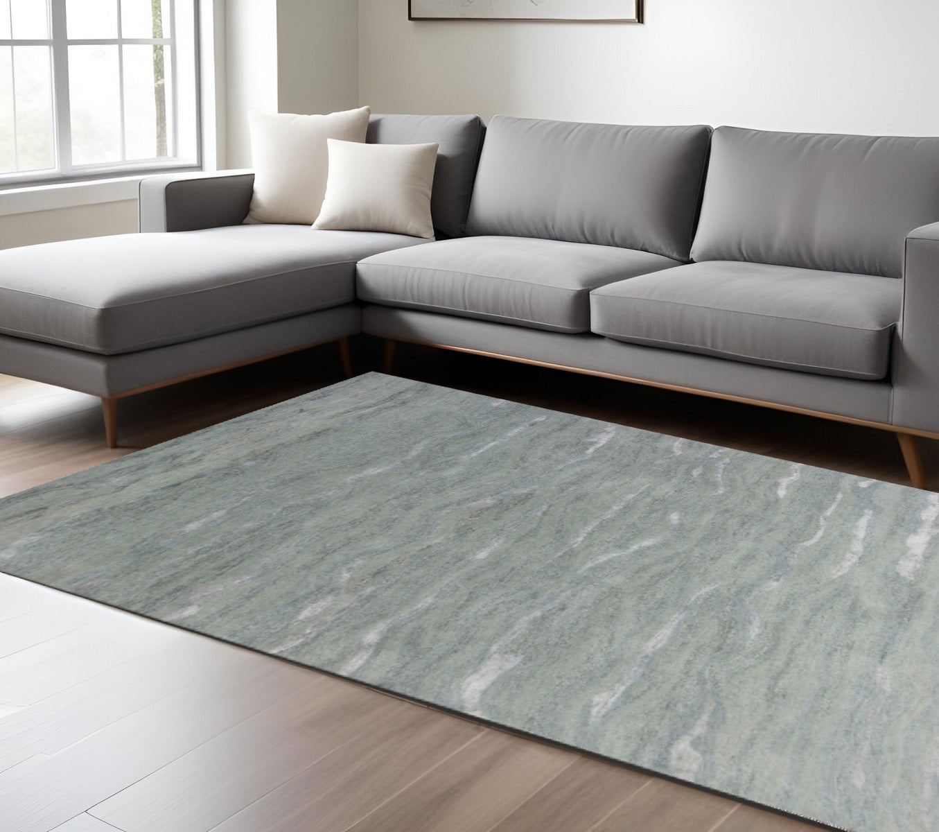 3' X 5' Slate Gray And Ivory Abstract Hand Tufted Area Rug-Area Rugs-DECOROLALA