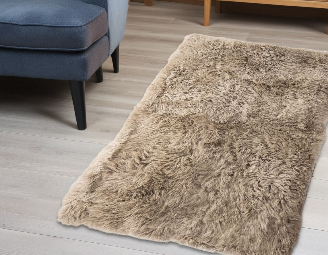 3' X 5' Taupe Genuine Sheepskin Area Rug-Area Rugs-DECOROLALA