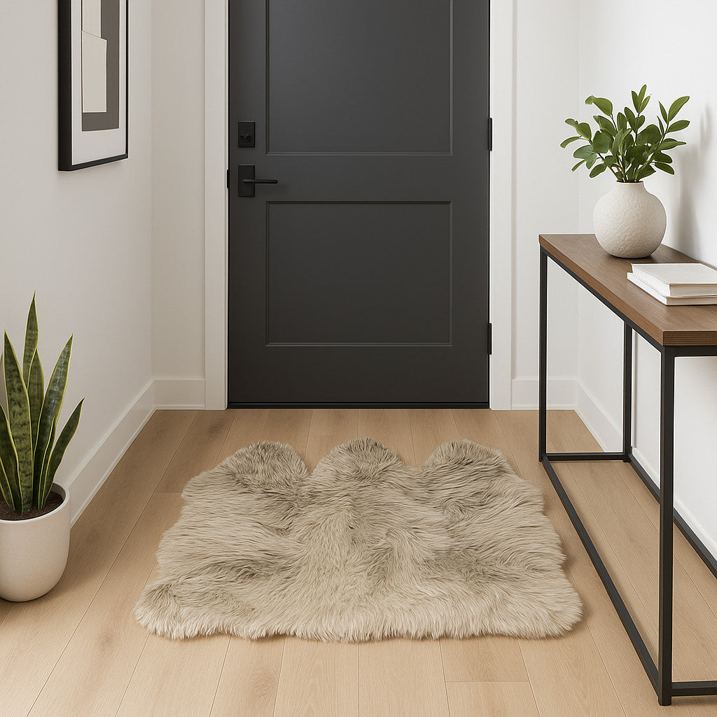 3' X 5' Taupe Natural Sheepskin Area Rug-Area Rugs-DECOROLALA