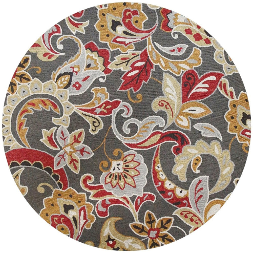 3' X 5' Taupe Red And Gray Floral Hand Tufted Area Rug-Area Rugs-DECOROLALA