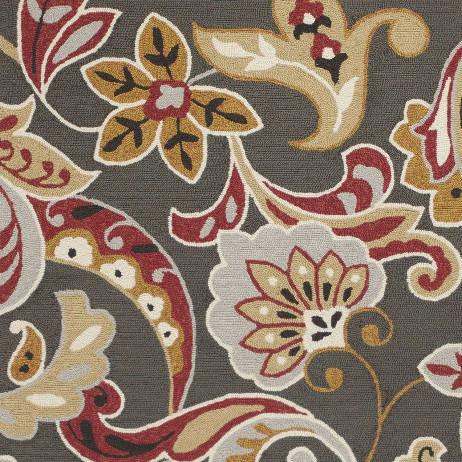 3' X 5' Taupe Red And Gray Floral Hand Tufted Area Rug-Area Rugs-DECOROLALA