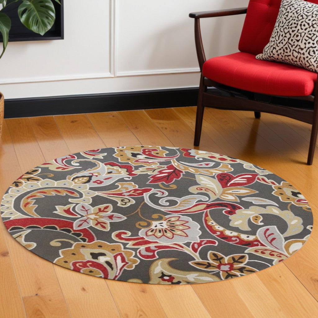 3' X 5' Taupe Red And Gray Floral Hand Tufted Area Rug-Area Rugs-DECOROLALA