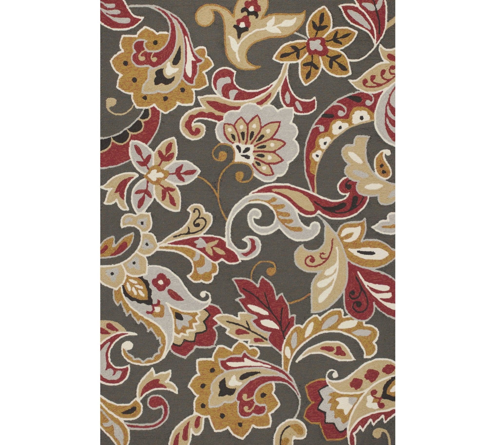 3' X 5' Taupe Red And Gray Floral Hand Tufted Area Rug-Area Rugs-DECOROLALA