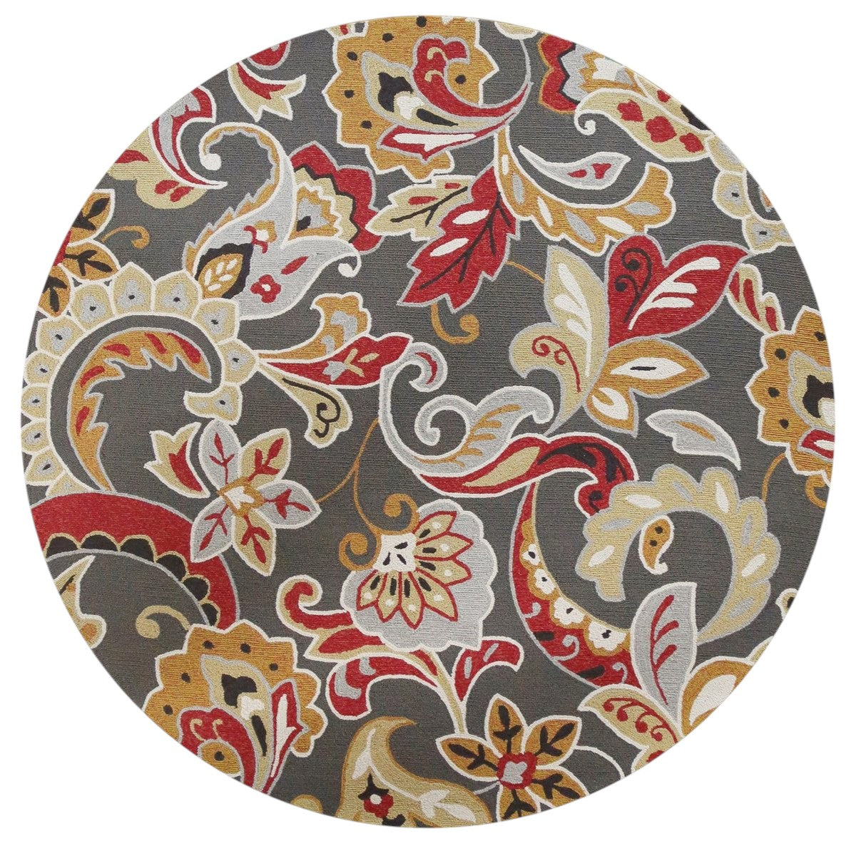 3' X 5' Taupe Red And Gray Floral Hand Tufted Area Rug-Area Rugs-DECOROLALA