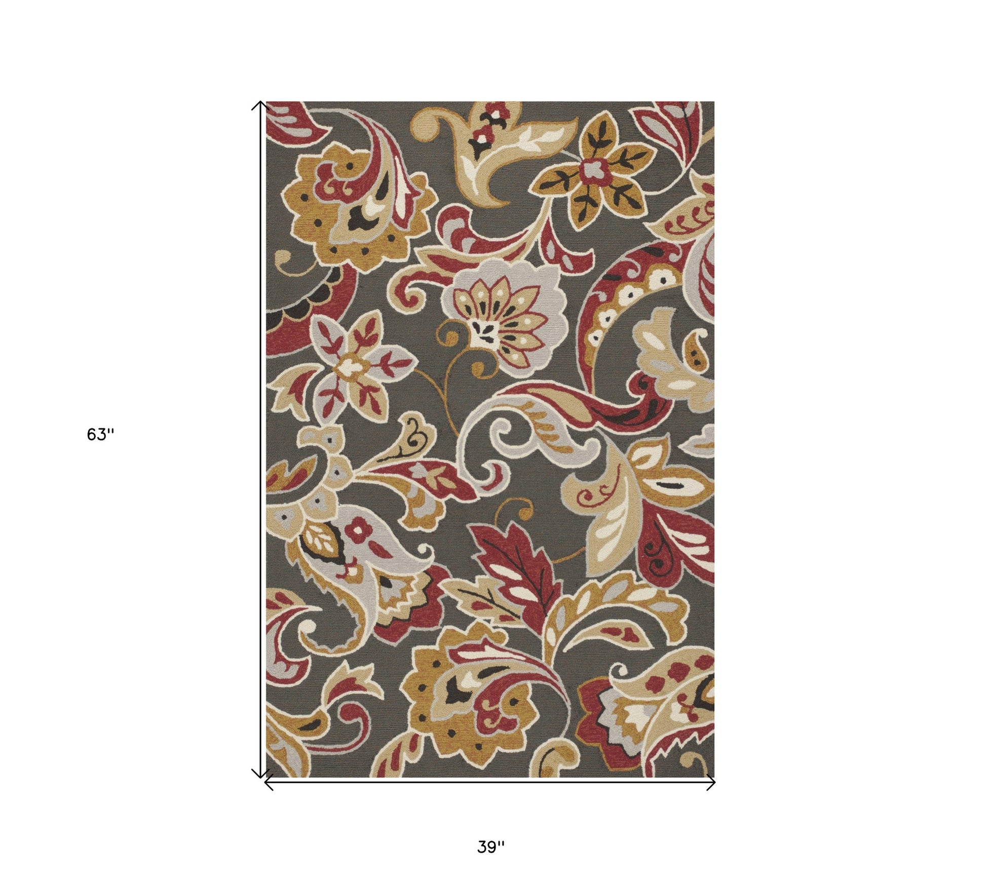 3' X 5' Taupe Red And Gray Floral Hand Tufted Area Rug-Area Rugs-DECOROLALA