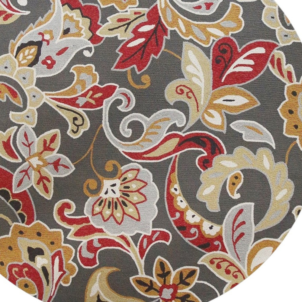 3' X 5' Taupe Red And Gray Floral Hand Tufted Area Rug-Area Rugs-DECOROLALA