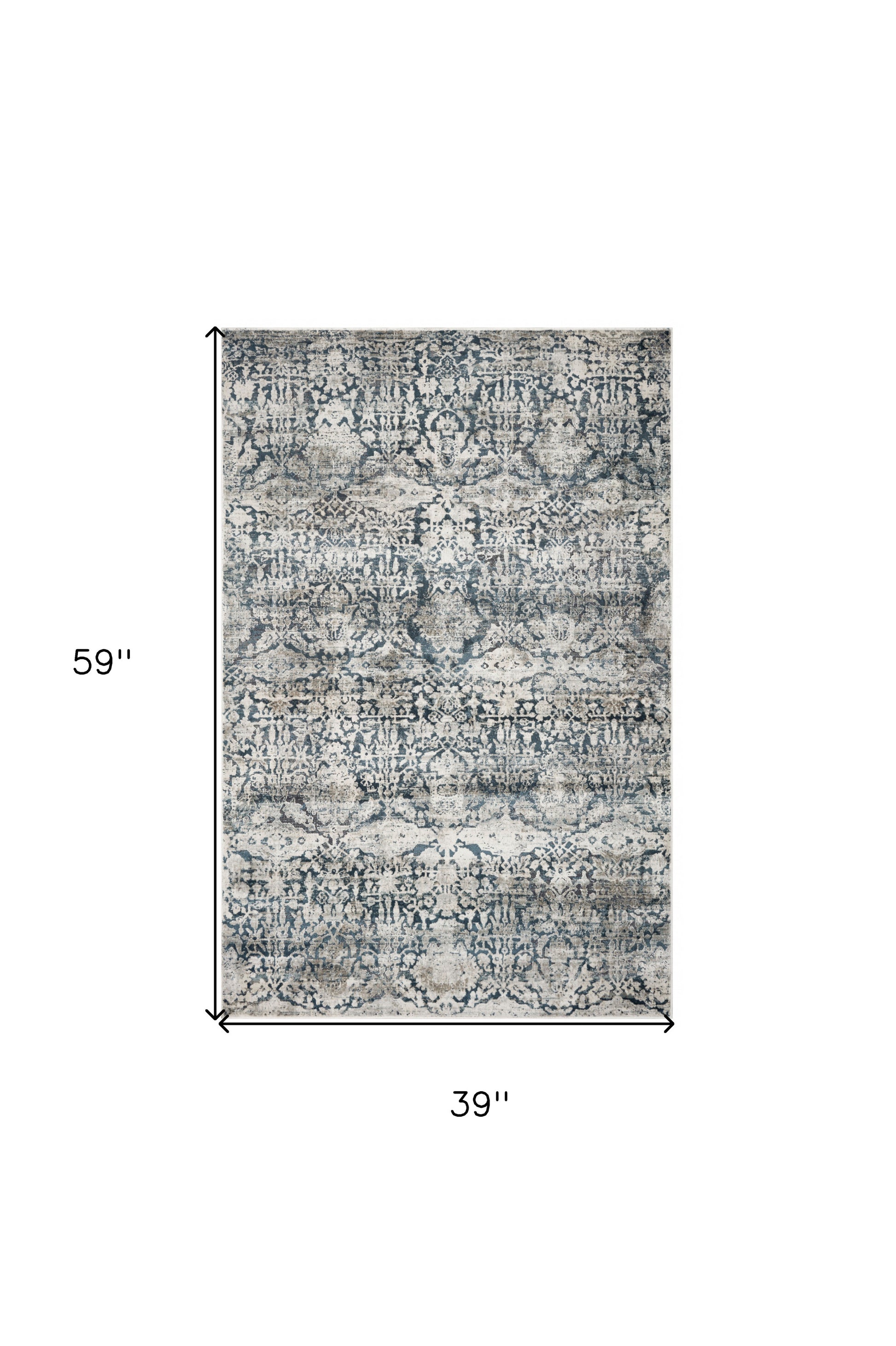 3' X 5' Teal And Ivory Floral Area Rug-Area Rugs-DECOROLALA