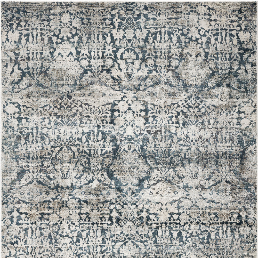 3' X 5' Teal And Ivory Floral Area Rug-Area Rugs-DECOROLALA