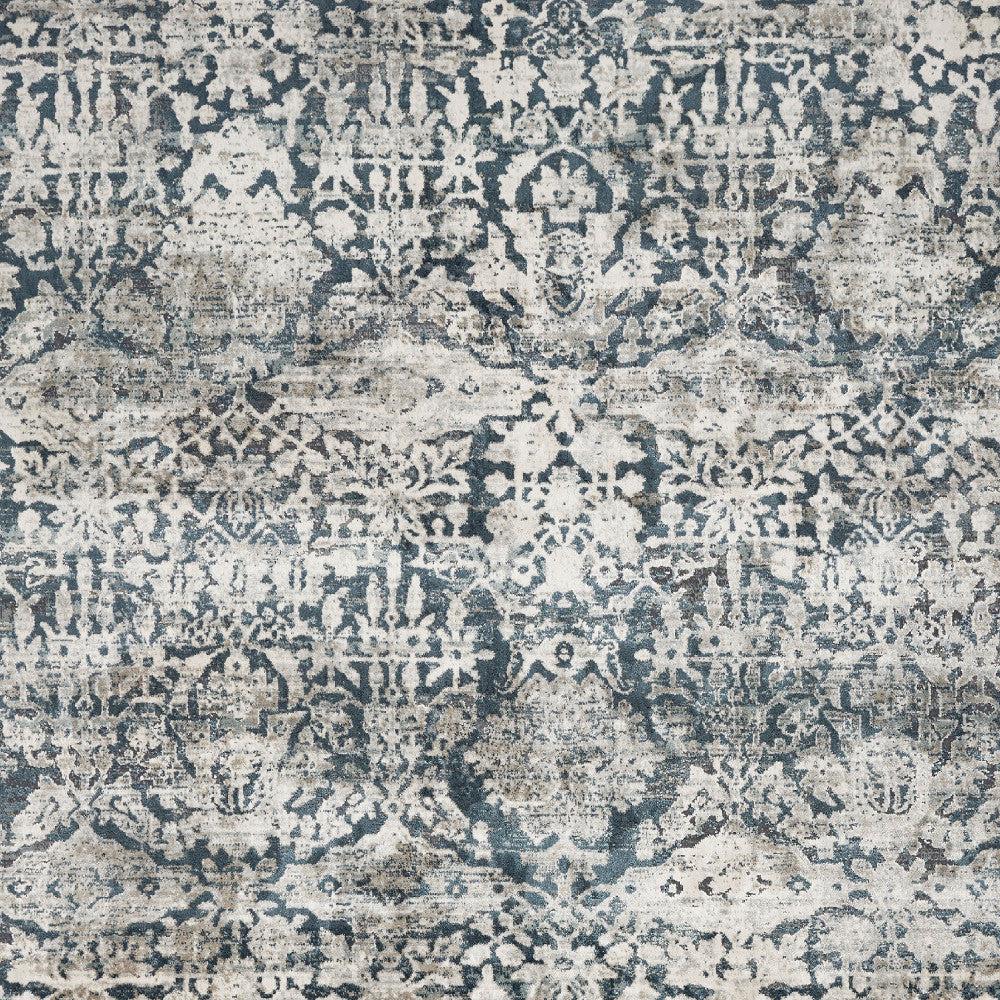 3' X 5' Teal And Ivory Floral Area Rug-Area Rugs-DECOROLALA