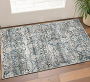 3' X 5' Teal And Ivory Floral Area Rug-Area Rugs-DECOROLALA