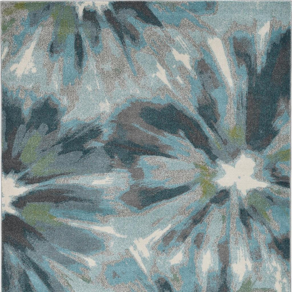 3' X 5' Teal Ivory And Gray Floral Area Rug-Area Rugs-DECOROLALA