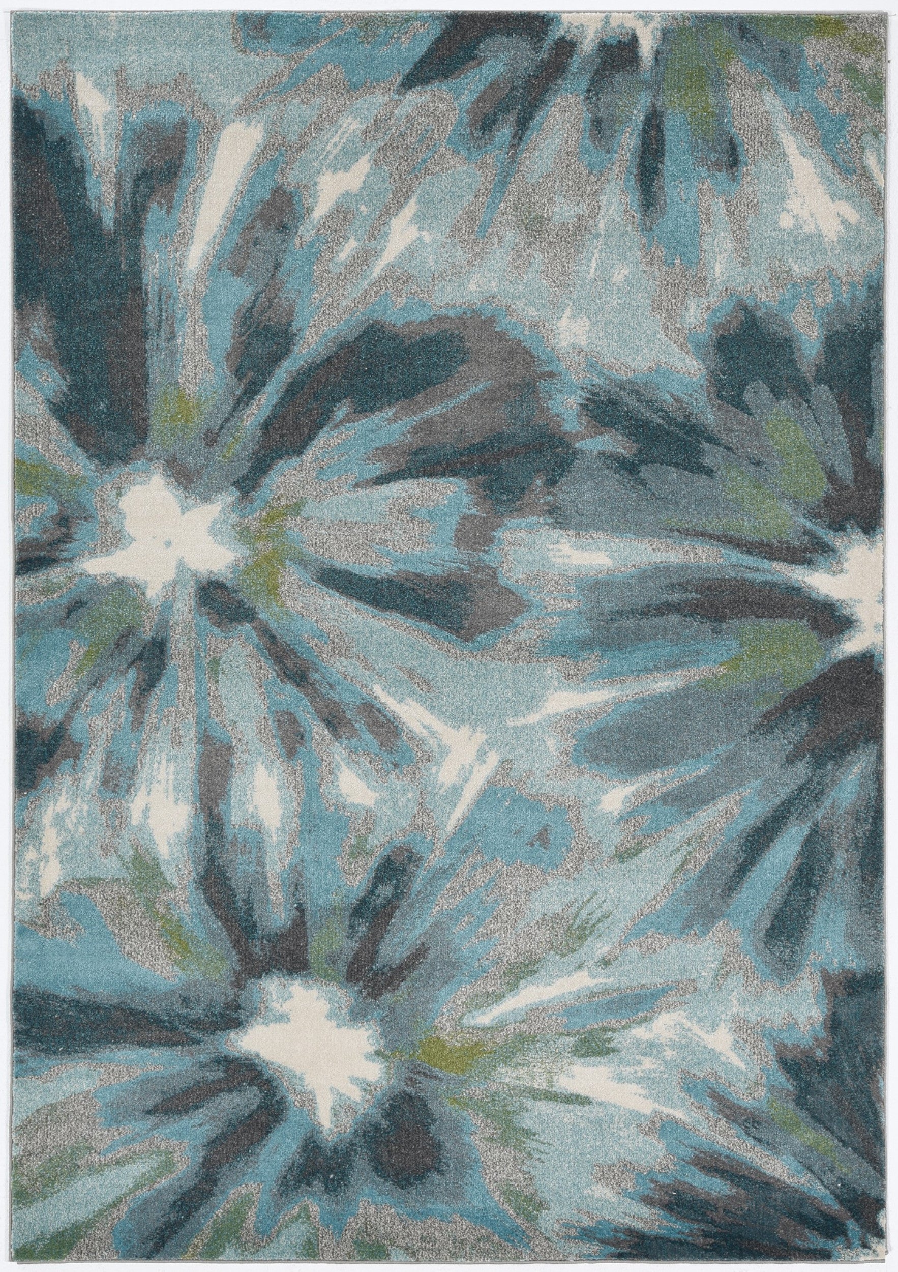 3' X 5' Teal Ivory And Gray Floral Area Rug-Area Rugs-DECOROLALA