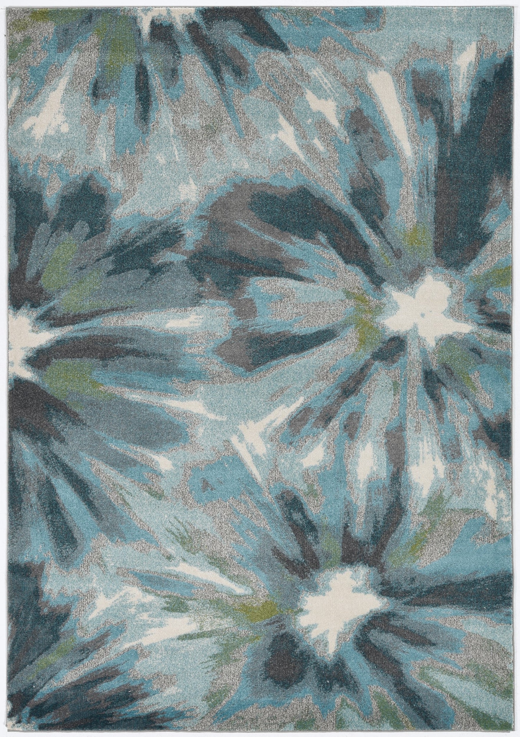 3' X 5' Teal Ivory And Gray Floral Area Rug-Area Rugs-DECOROLALA