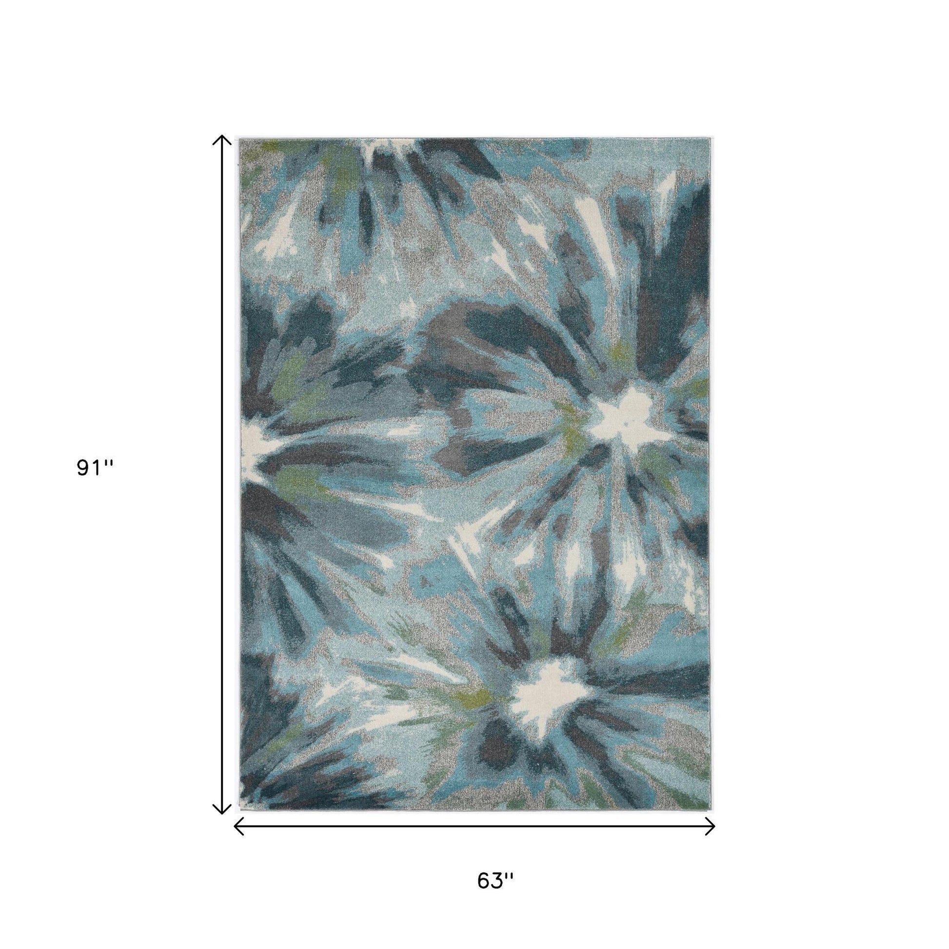 3' X 5' Teal Ivory And Gray Floral Area Rug-Area Rugs-DECOROLALA
