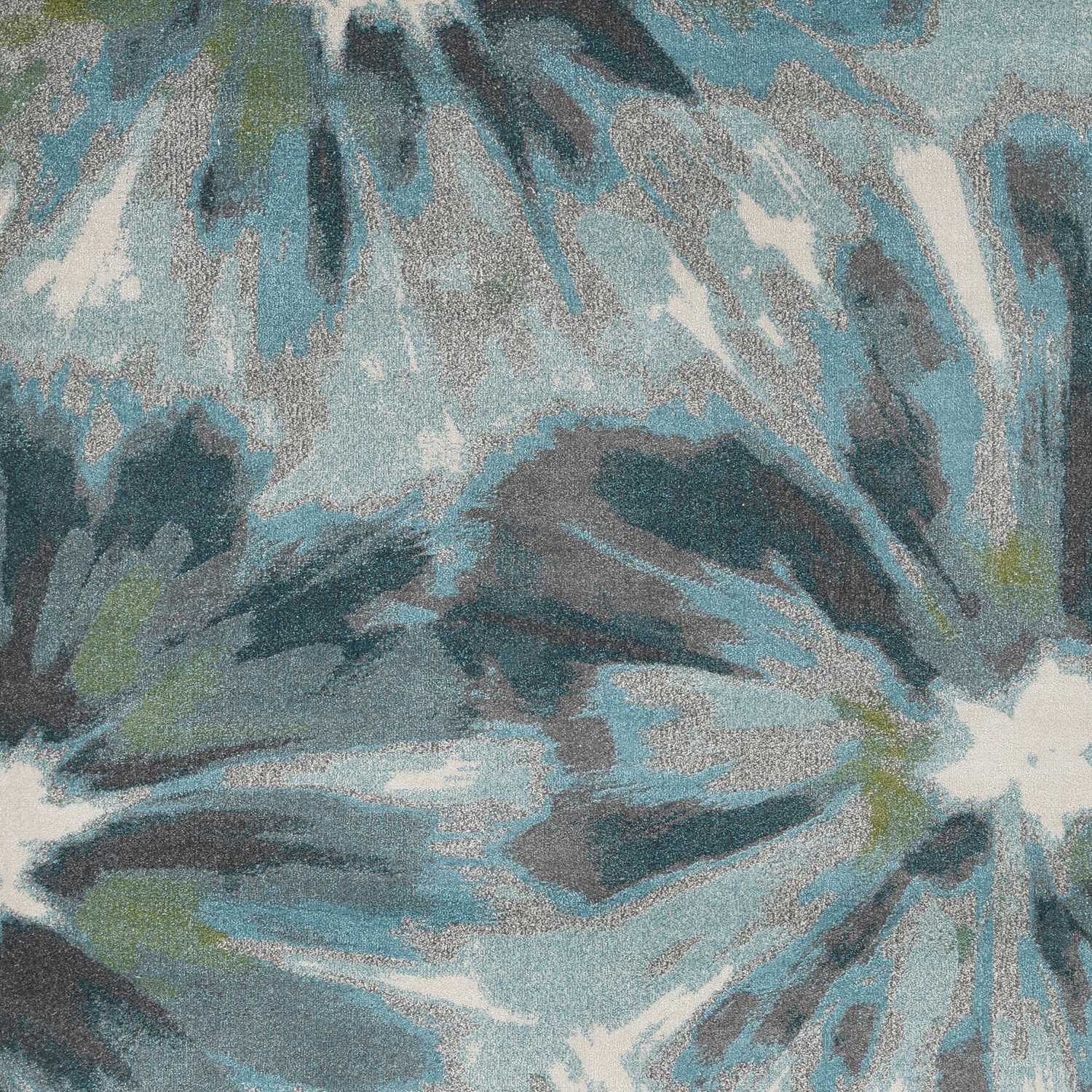 3' X 5' Teal Ivory And Gray Floral Area Rug-Area Rugs-DECOROLALA