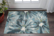 3' X 5' Teal Ivory And Gray Floral Area Rug-Area Rugs-DECOROLALA