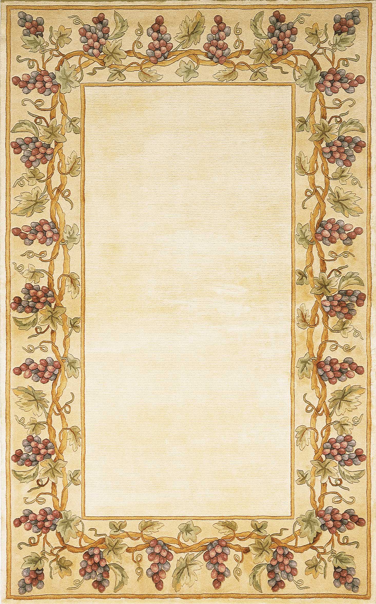 3' X 6' Ivory Brown And Green Wool Floral Vines Hand Tufted Area Rug-Area Rugs-DECOROLALA