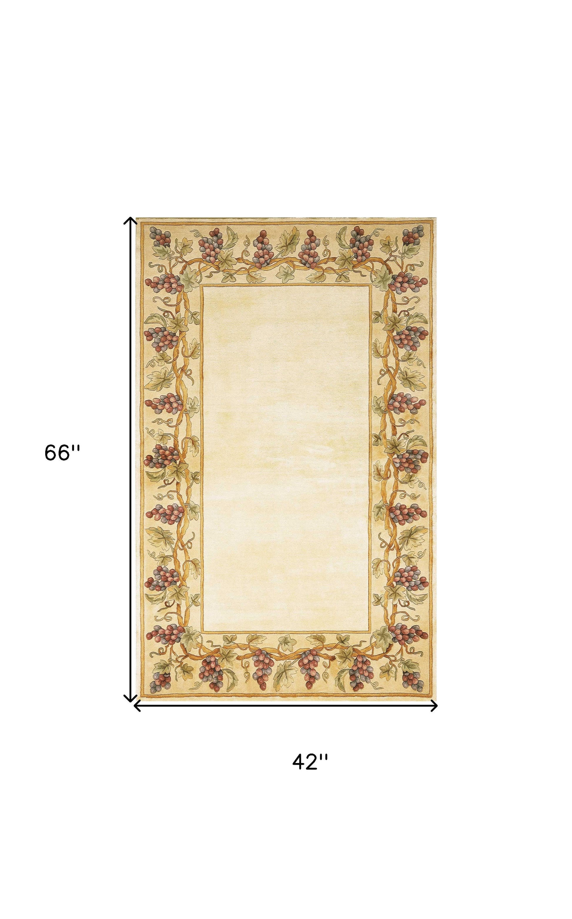 3' X 6' Ivory Brown And Green Wool Floral Vines Hand Tufted Area Rug-Area Rugs-DECOROLALA
