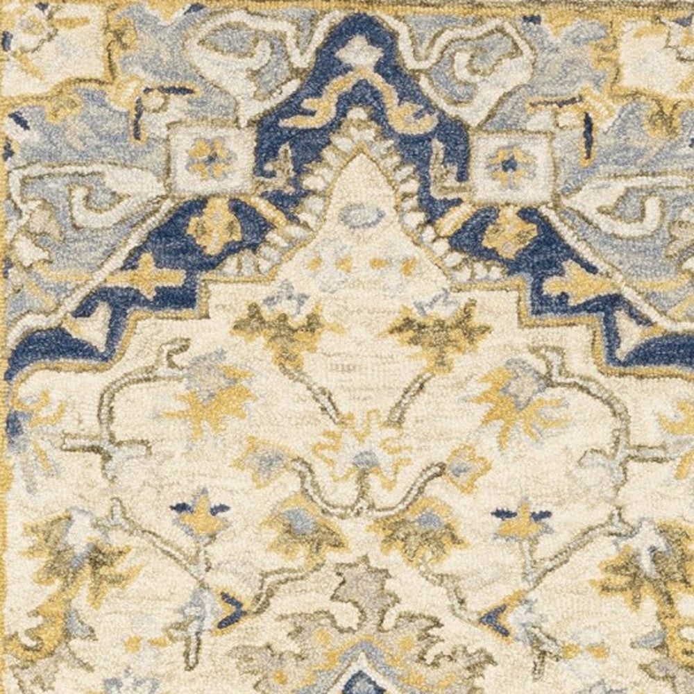 3' X 8' Blue And Ivory Bohemian Runner Rug-Area Rugs-DECOROLALA