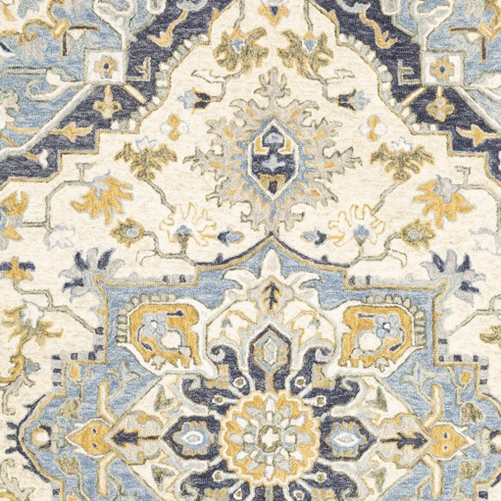 3' X 8' Blue And Ivory Bohemian Runner Rug-Area Rugs-DECOROLALA
