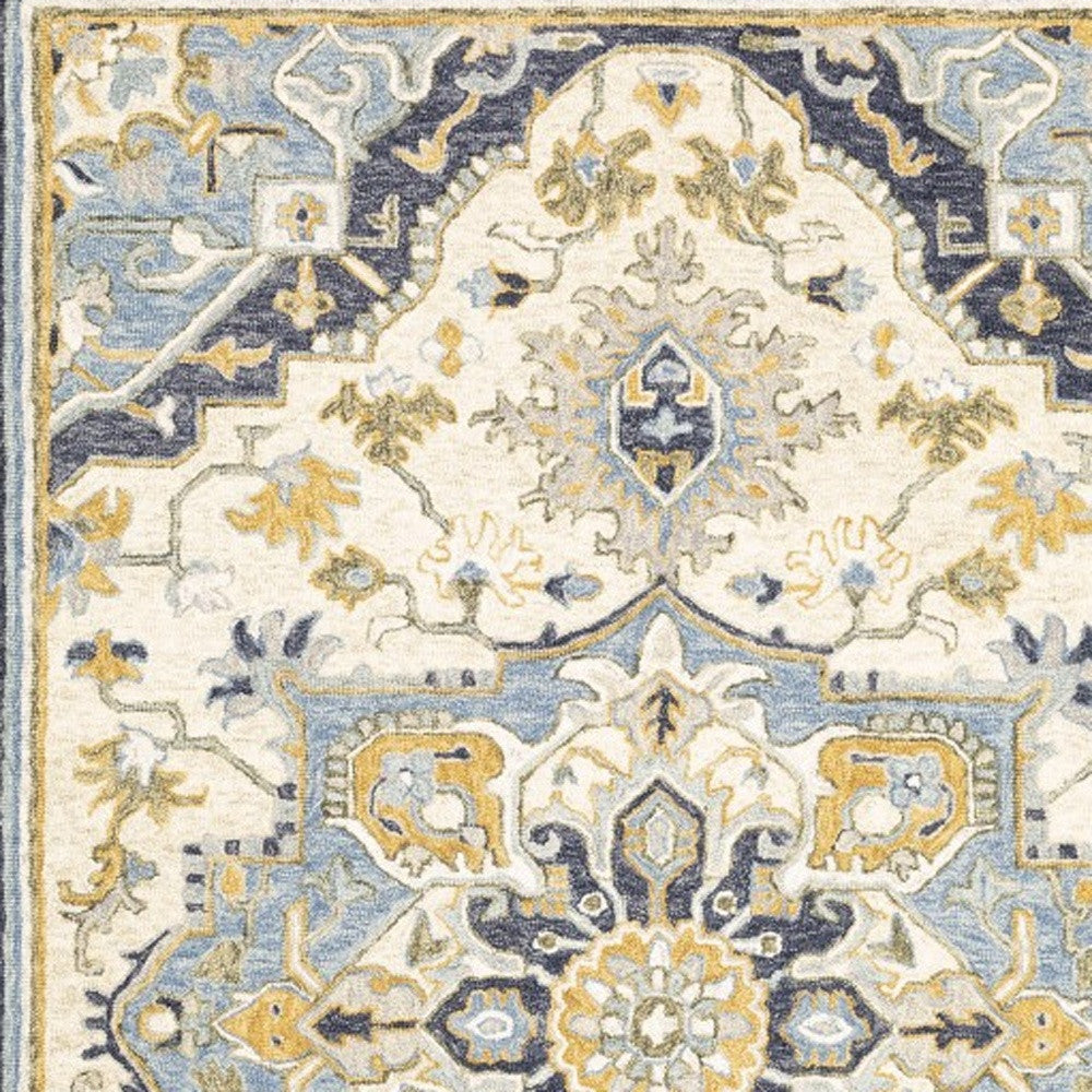 3' X 8' Blue And Ivory Bohemian Runner Rug-Area Rugs-DECOROLALA