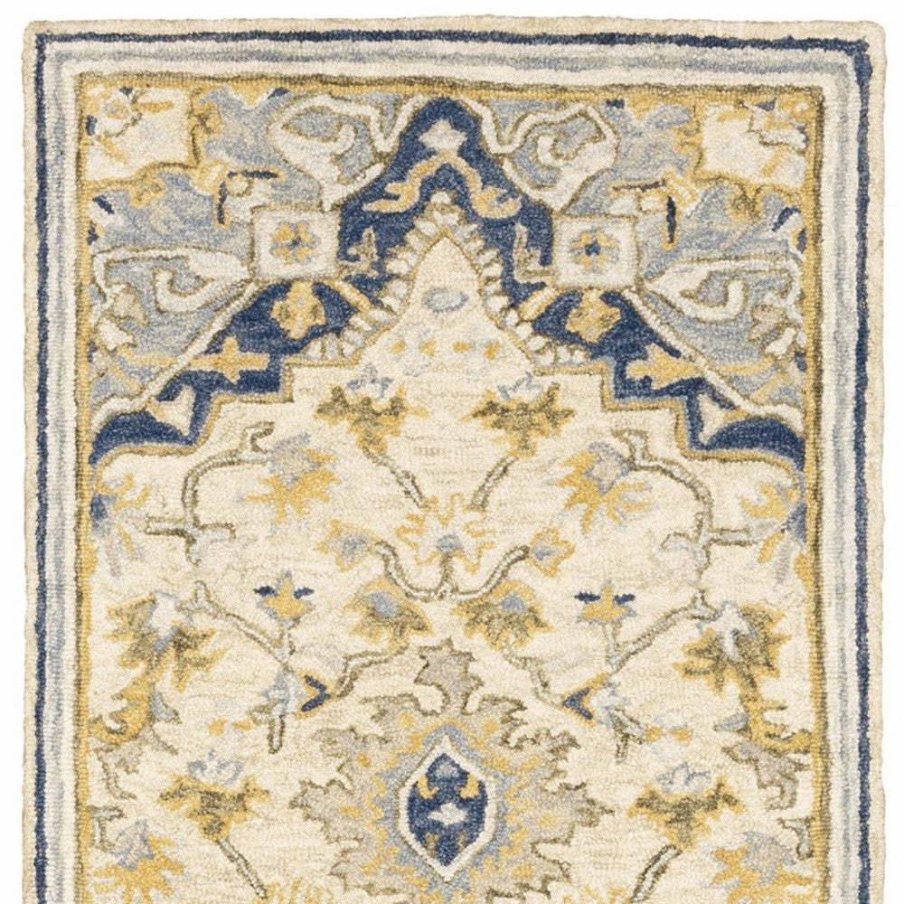 3' X 8' Blue And Ivory Bohemian Runner Rug-Area Rugs-DECOROLALA