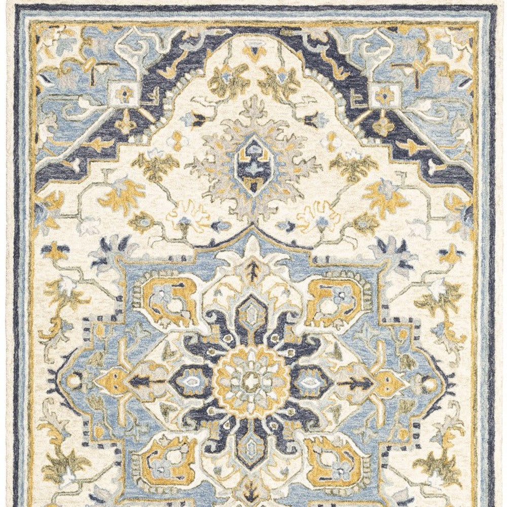 3' X 8' Blue And Ivory Bohemian Runner Rug-Area Rugs-DECOROLALA